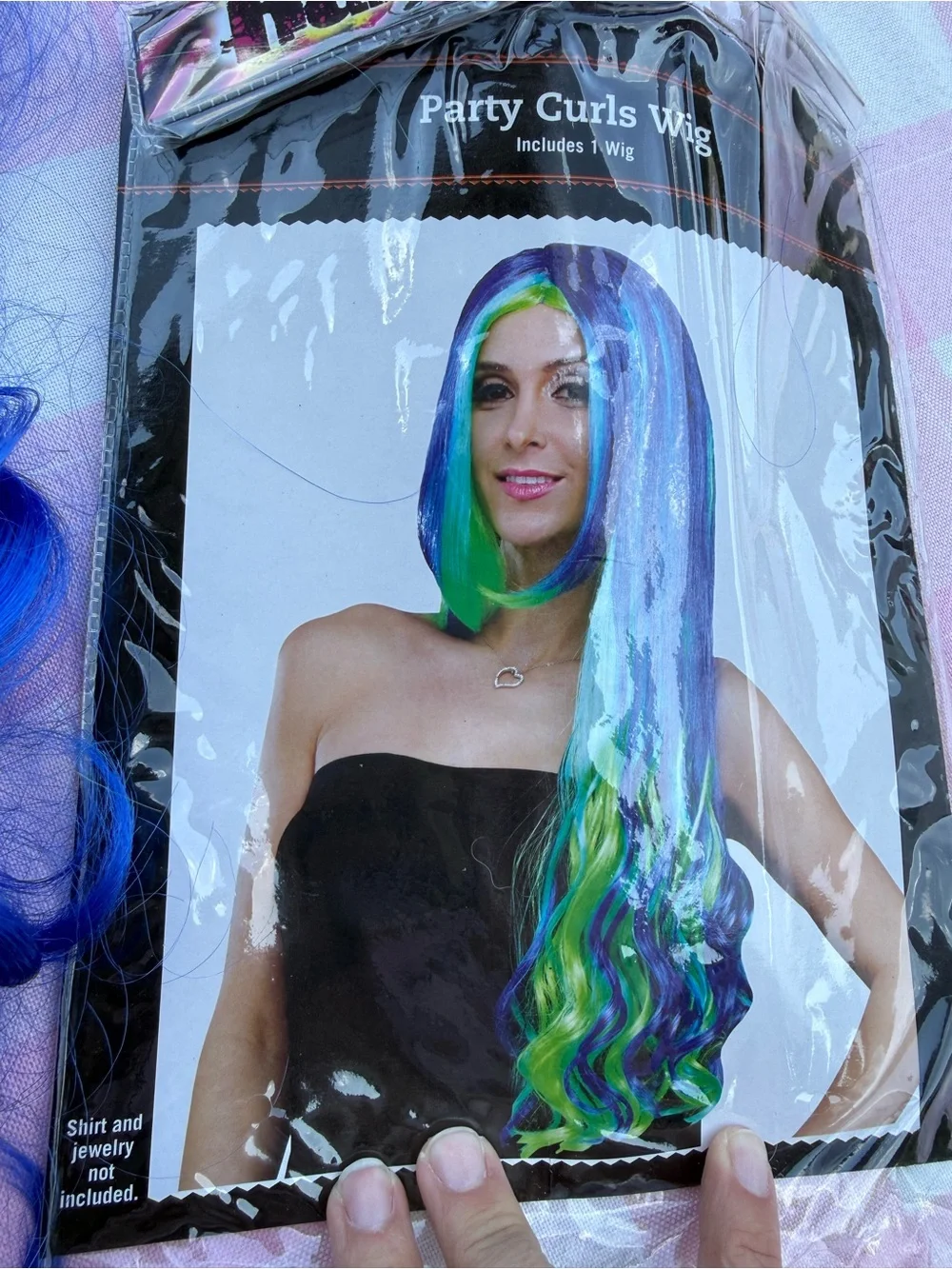Vibrant Blue & Lime Green Curly mermaid hair wig (new in bag)